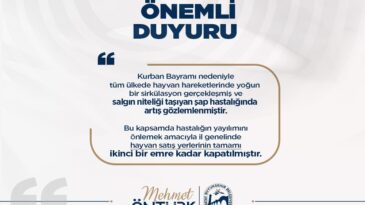 HATAY’DA HAYVAN SATIŞ YERLERİ GEÇİCİ OLARAK KAPATILDI