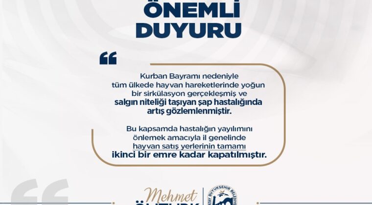 HATAY’DA HAYVAN SATIŞ YERLERİ GEÇİCİ OLARAK KAPATILDI
