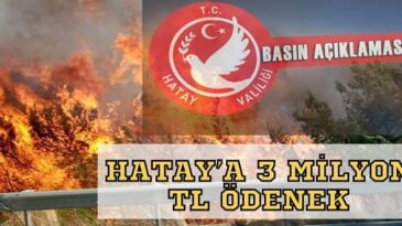 HATAY’A 3 MİLYON TL ÖDENEK