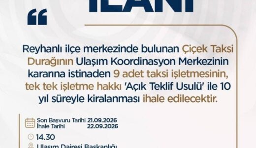 HBB’DEN REYHANLI VE BELEN’DE 13 TAKSİ İHALESİ