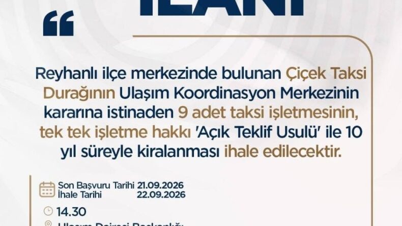 HBB’DEN REYHANLI VE BELEN’DE 13 TAKSİ İHALESİ
