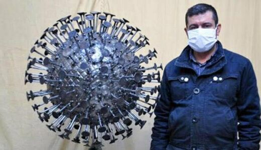 Koronavirüsün heykelini yaptı